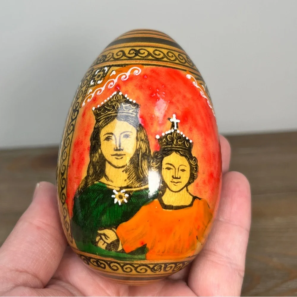 Vintage Hand Painted Wooden Egg Russian Orthodox Religious Art Passion Egg 3.5” - Picture 10 of 16